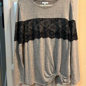 Maurices Gray Long Sleeve Top with Black Lace
